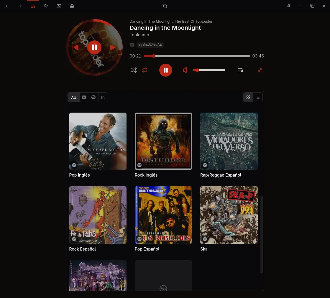 Inicio con listas guardadas de Spotify y YouTube